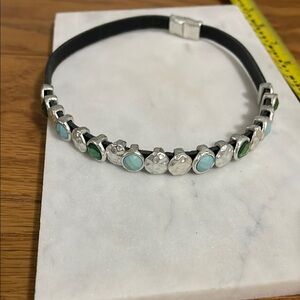 Elegant Silver and Blue Women's Leather Choker Necklace